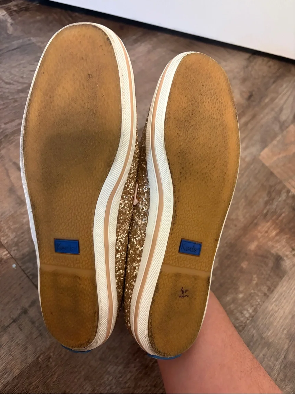 Keds x Kate Spade Gold Glitter Sneakers with Pink Ribbon Laces